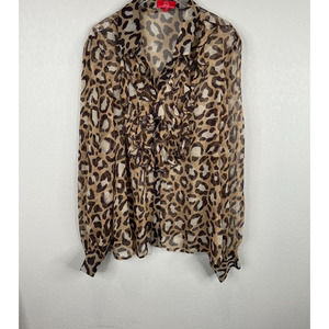 Oscar‎ Women's Leopard Print Ruffle Tunic Top Long Sleeve Tan Brown Size 16